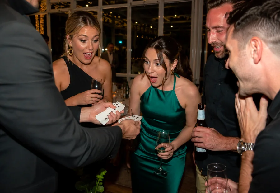 Close-up magician performing at a private function